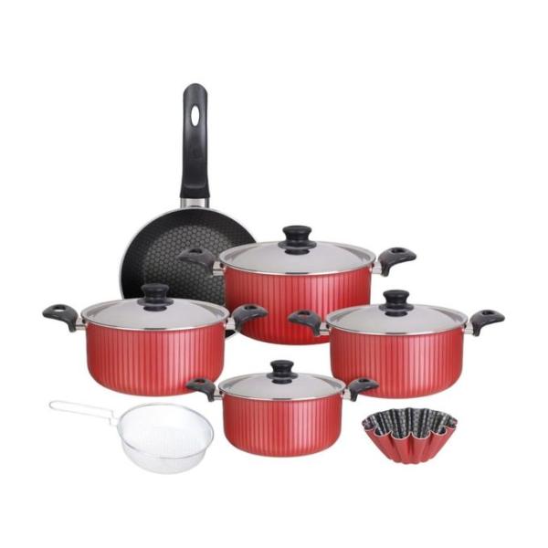 Trueval طقم حلل تيفال ، 11 قطعة - أحمر