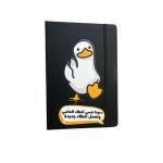 نوت بوك بقفل مطاطي- أسود- طباعة وجه واحد- كوميك مضحك- دعونا ننسى أخطاء الماضي- وي برنت يور جيفت