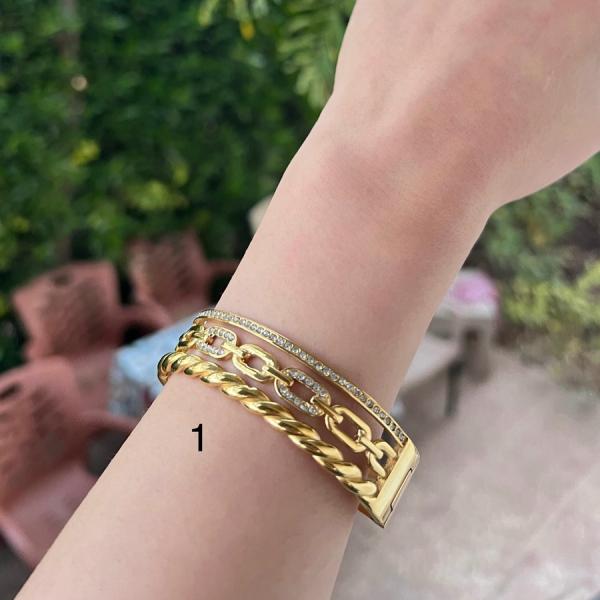 Wide Rhinestone Stainless Steel Bangle