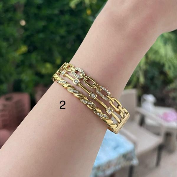 Wide Rhinestone Stainless Steel Bangle