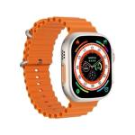 ساعة ذكية سمارت ووتش الترا، شاشة عرض كاملة كبيرة, شحن لاسلكي, تدعم اوضاع رياضية متعددة، متوافقة مع جوالات ايفون واندرويد، سوار سيليكون (برتقالي)