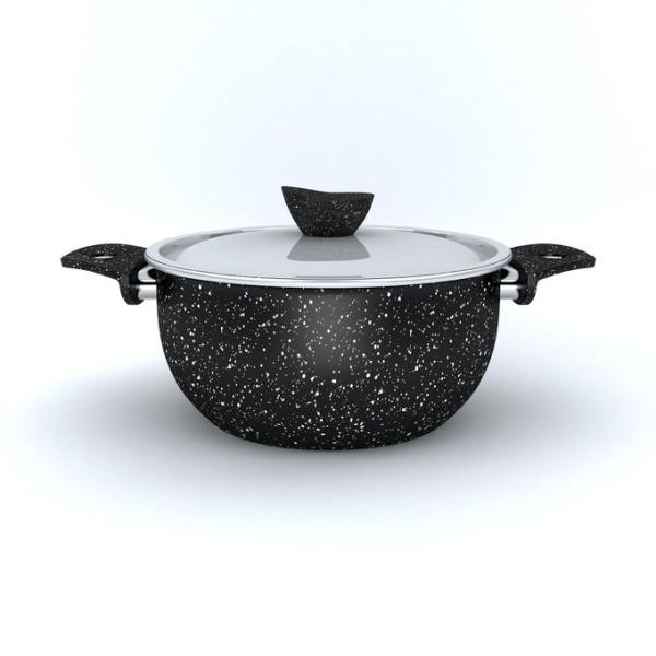 Lapis لابيس طقم اواني طهي جرانيت حلة مقاس 18 - 20 - 22 - 26 سم + ووك مقاس 24 سم + مقلاية كريب مقاس 30 سم + قطعتان توزيع 13 قطعه اسود