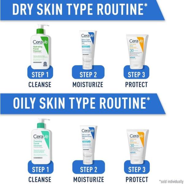 Cerave Ultra-Light Moisturizing Gel Hydrating Gel Face Moisturizer with Ceramides, Niacinamide, Hyaluronic Acid Fragrance Free Oil-Free