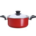 Trueval طقم حلل تيفلون ، بغطاء ستانلس ستيل، 15 قطعه - احمر